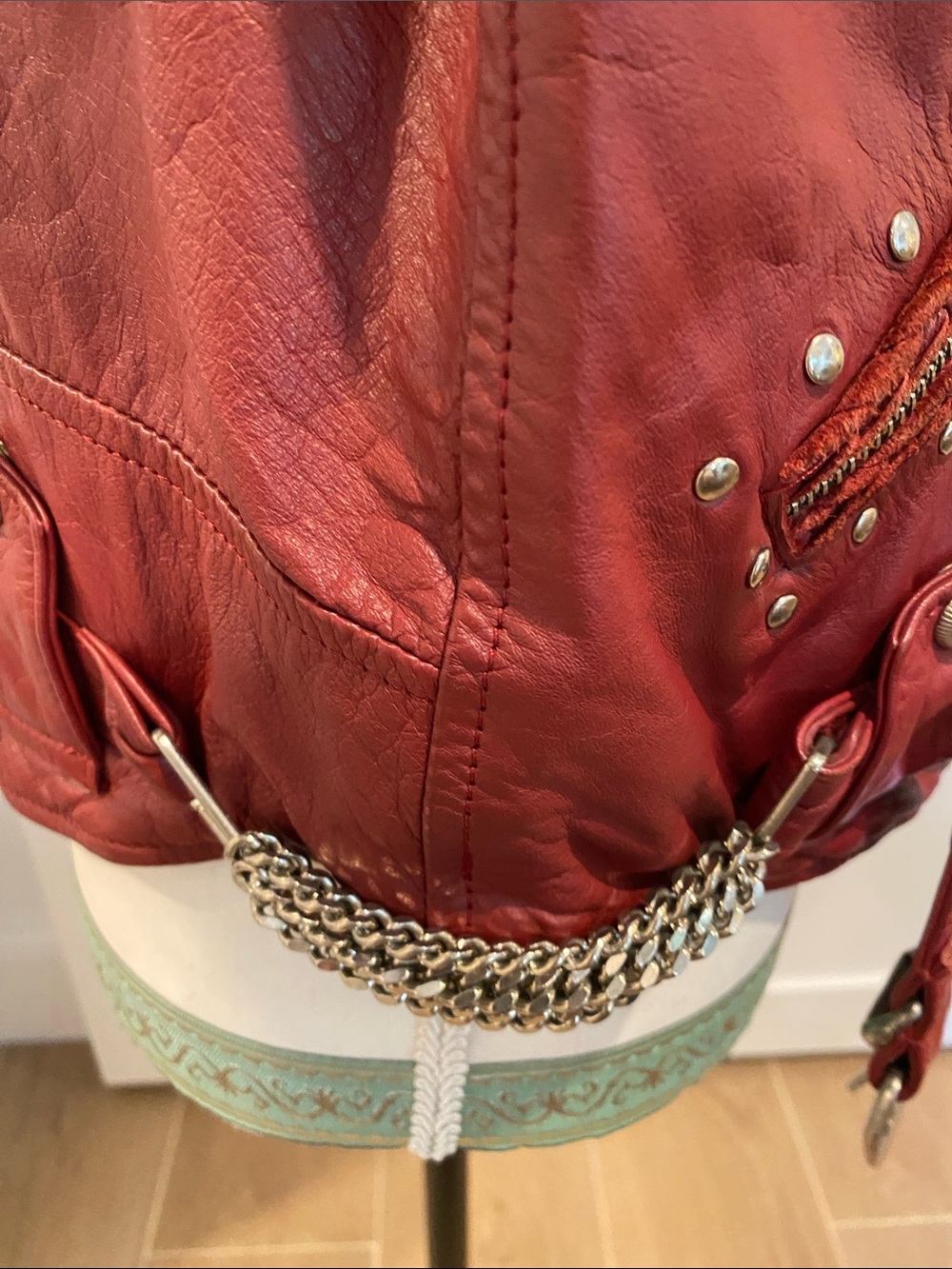 Harley-Davidson Red Studded Leather Moto Jacket - Picture 4 of 7